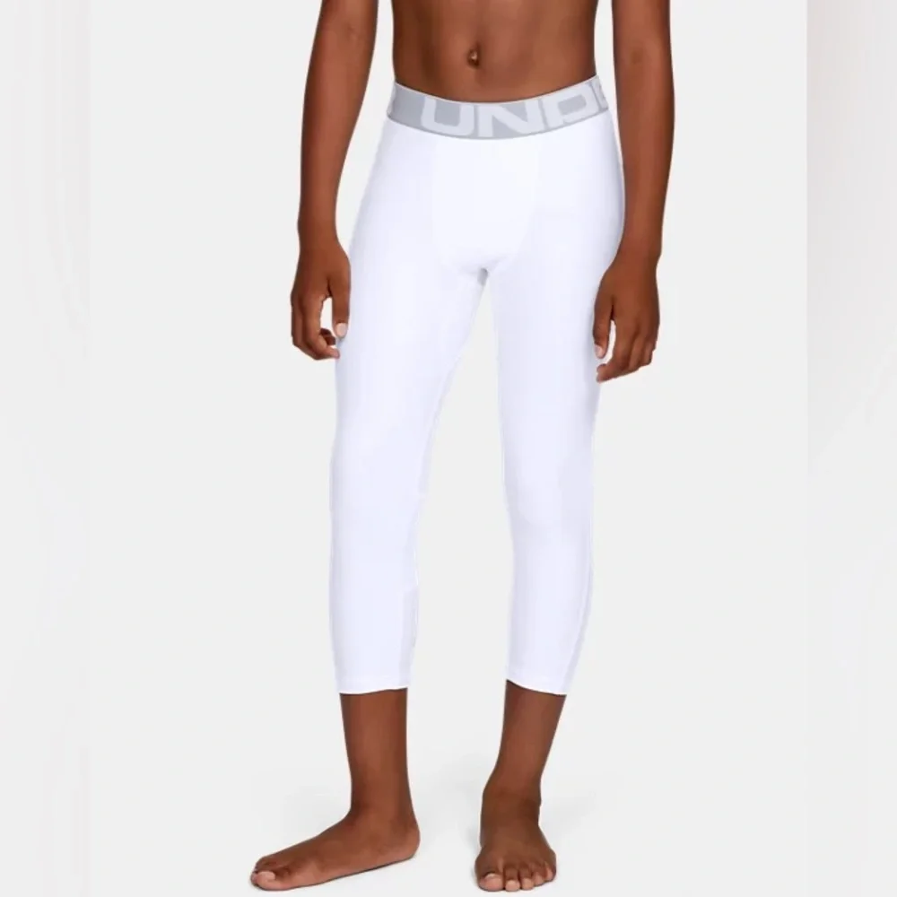 NWT Under Armour Boys Heat Gear Leggings Small S New UA Big Boy White Neutral